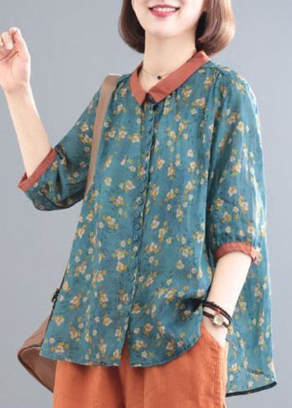 Classy Blue Tops and Orange Pants Linen Two Pieces Set Summer