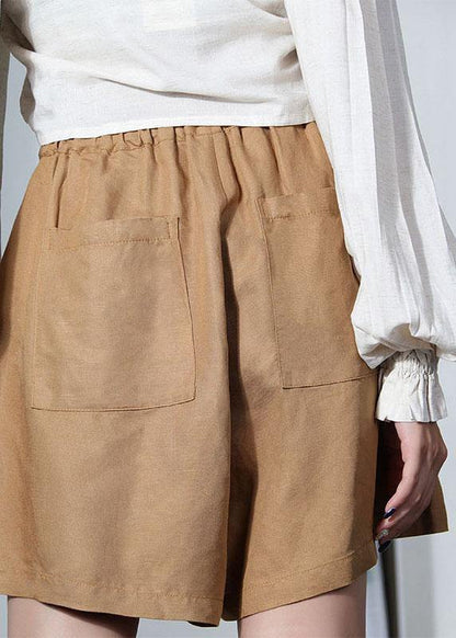 Classy Brown High Waist Pockets Hot Wide Leg Linen Pants