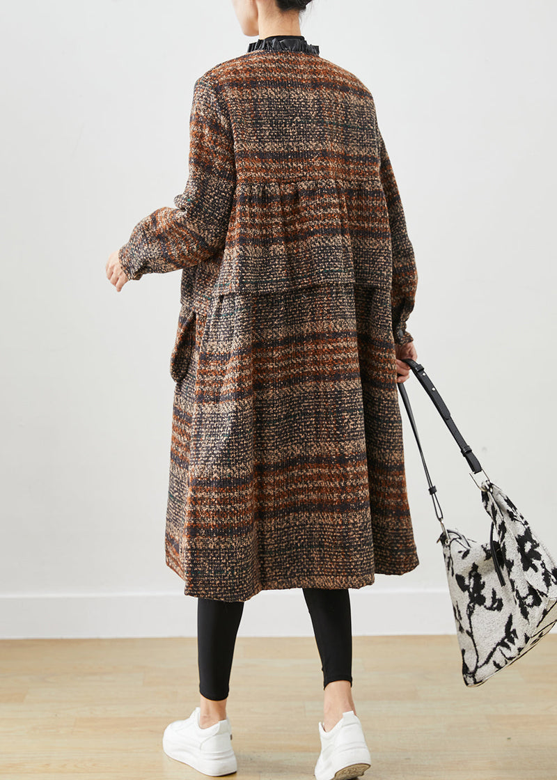 Classy Brown O-neck Oversized Thick Woolen Coats Fall
