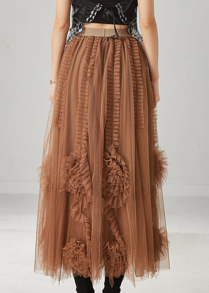 Classy Brown Ruffled Stereoscopic Tulle Skirt Spring