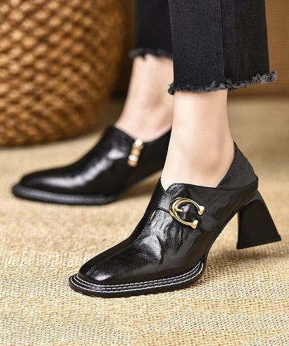Classy Brown Zippered Splicing Chunky High Heels