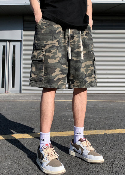 Classy Camouflage Pockets Drawstring Cotton Shorts Summer