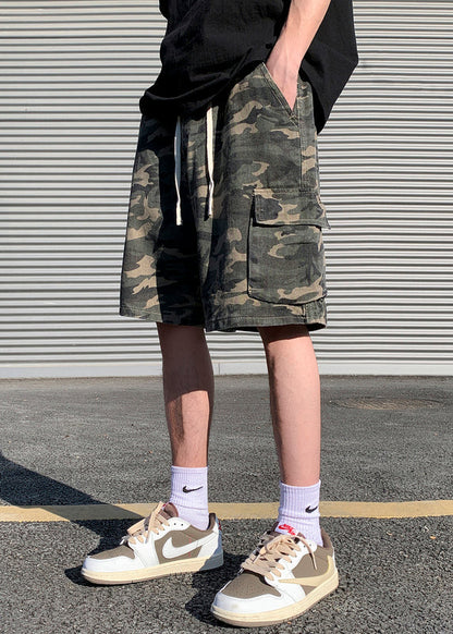 Classy Camouflage Pockets Drawstring Cotton Shorts Summer