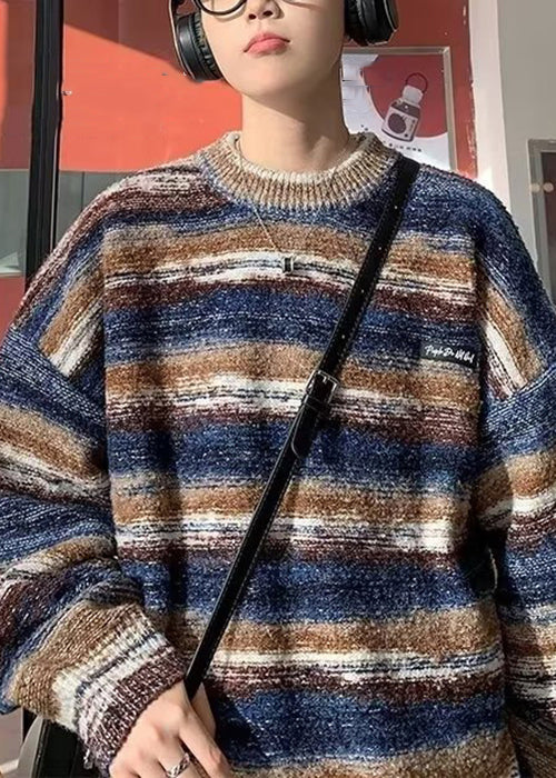 Classy Coffee Striped Cozy Knit Sweaters Fall