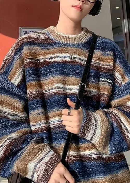 Classy Coffee Striped Cozy Knit Sweaters Fall
