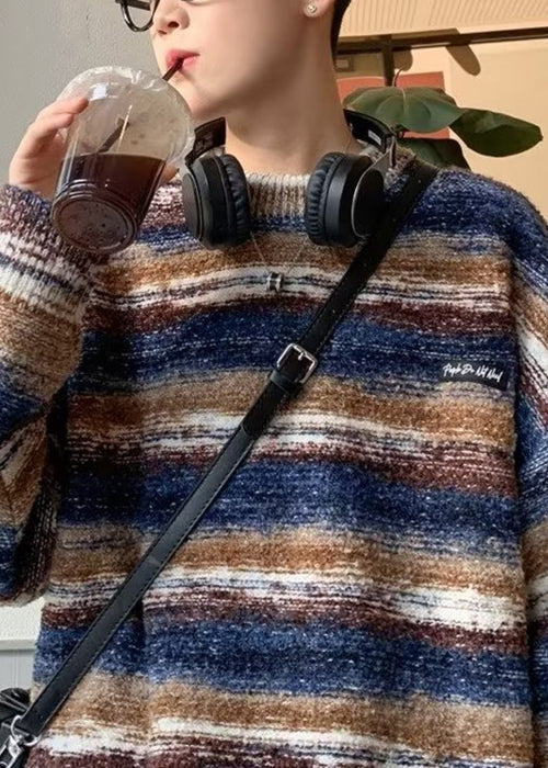 Classy Coffee Striped Cozy Knit Sweaters Fall