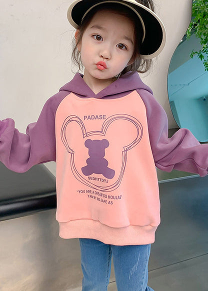 Classy Colorblock Hooded Print Cotton Kids Girls Sweatshirt Fall