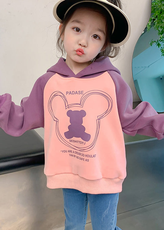 Classy Colorblock Hooded Print Cotton Kids Sweatshirt Fall