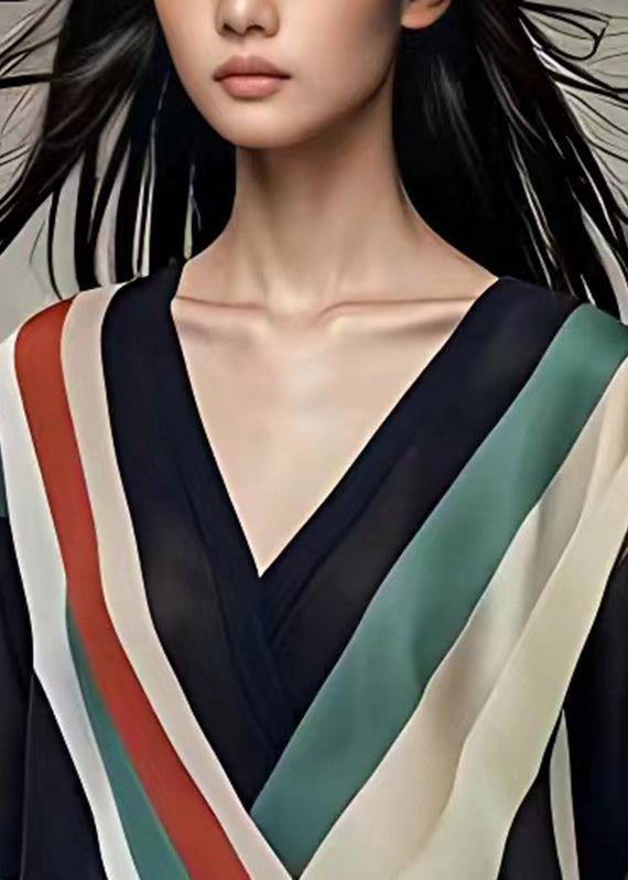 Classy Colorblock Tie Waist Chiffon Shirts Fall