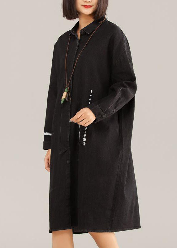 Classy Cotton Quilting Clothes Black Cotton Graffiti Arrow Loose Dress