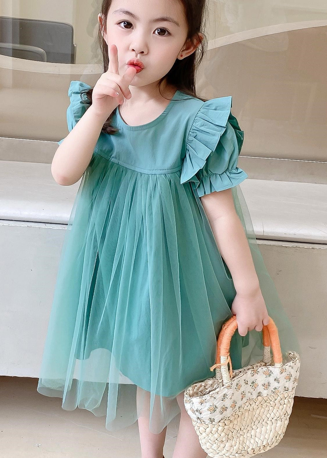 Classy Green O-neck Ruffled Patchwork Tulle Long Dresses Summer