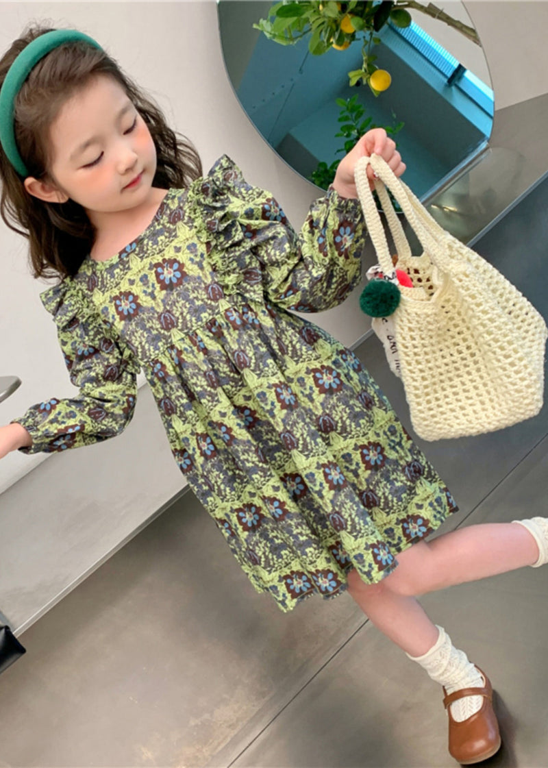 Classy Green Ruffled Patchwork Maxi Dress Long Sleeve