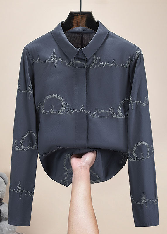 Classy Green Turn-down Collar Embroideried Cotton Shirts Long Sleeve