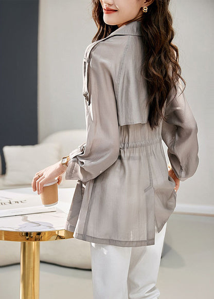 Classy Grey Lapel Cinched Upf 50+ Coat Jacket Fall