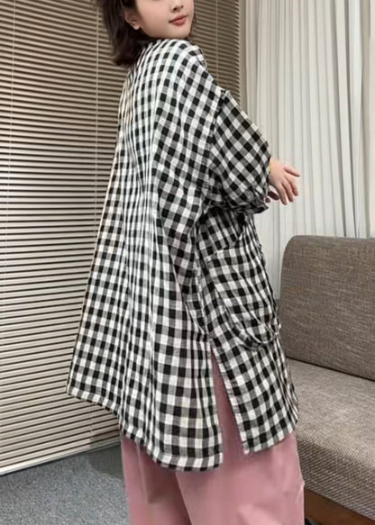 Classy Grey Oversized Plaid Wear on Both Sides Shirts Summer