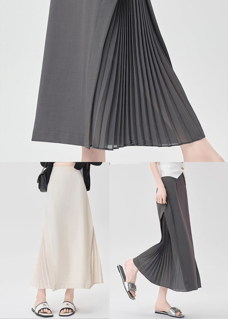 Classy Grey Patchwork Wrinkled Chiffon a Line Skirt Spring