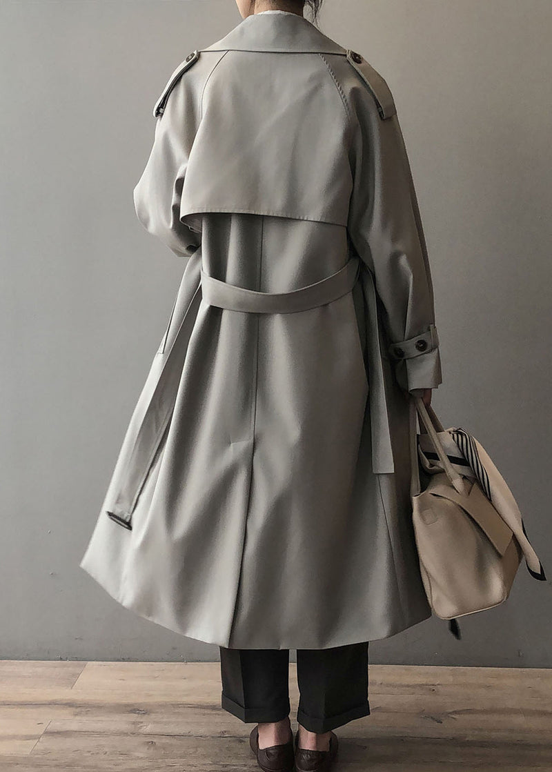 Classy Grey Peter Pan Collar Double Breast Pockets Trench Spring