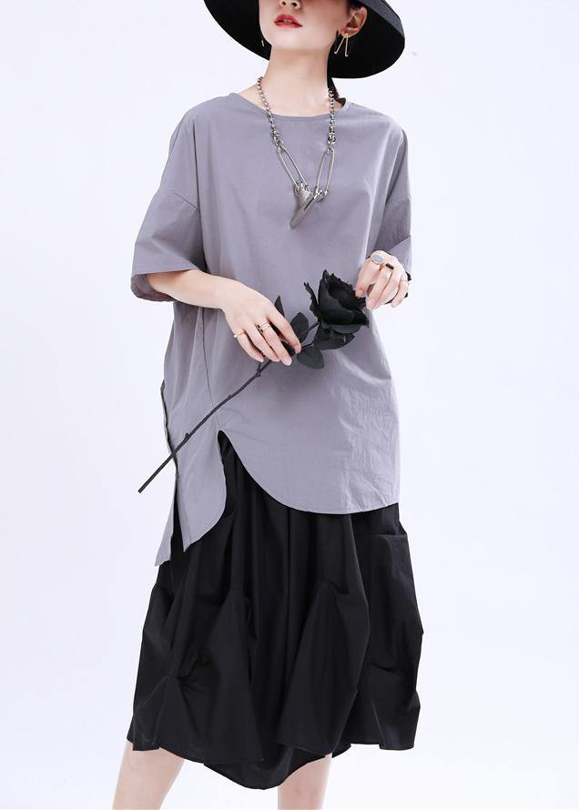 Classy Grey Low High Design Cotton T-shirt Summer
