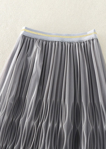 Classy Khaki Elastic Waist Wrinkled Tulle a Line Skirts Spring