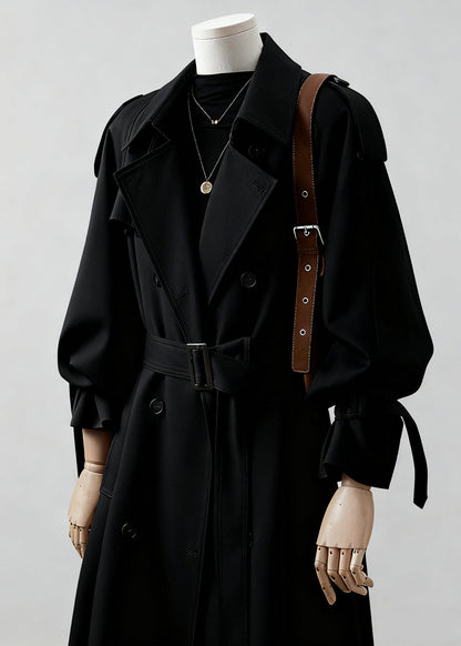 Classy Khaki Notched Double Breast Cotton Trench Spring