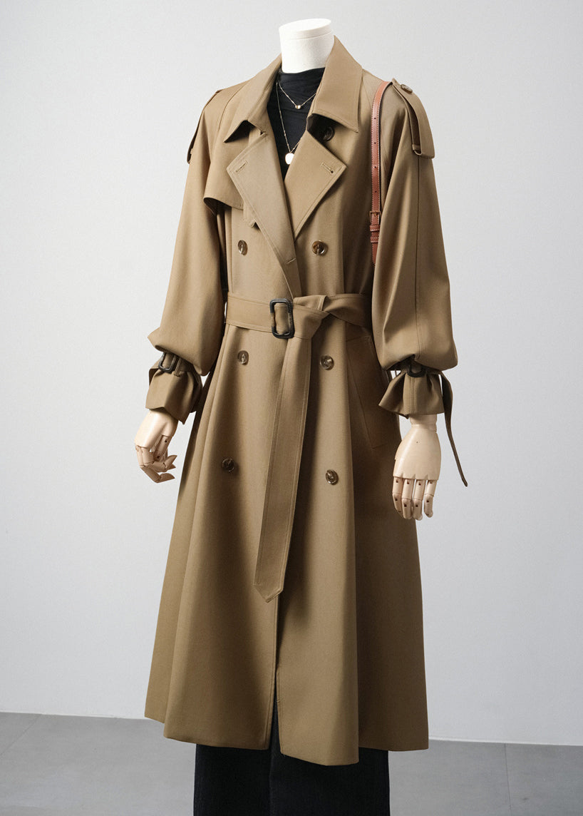 Classy Khaki Notched Double Breast Cotton Trench Spring