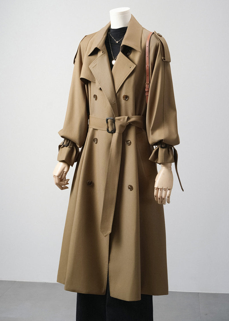 Classy Khaki Notched Double Breast Cotton Trench Spring