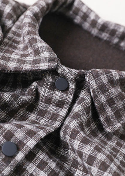 Classy Khaki Peterpan Collar Plaid Warm Fleece Winter Coat