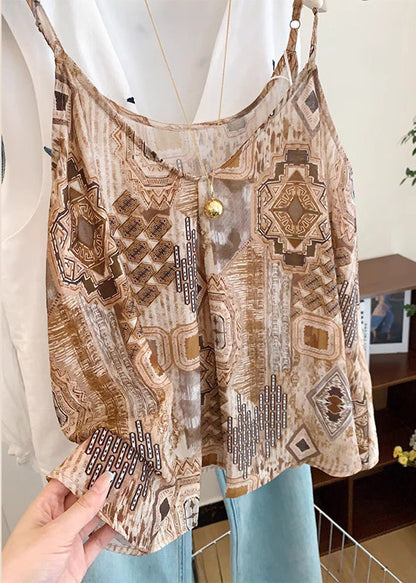 Classy Khaki Print Chiffon Beach Vest Summer