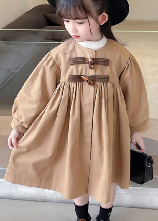 Classy Khaki Wrinkled Button Bow Patchwork Cotton Baby Trench Fall