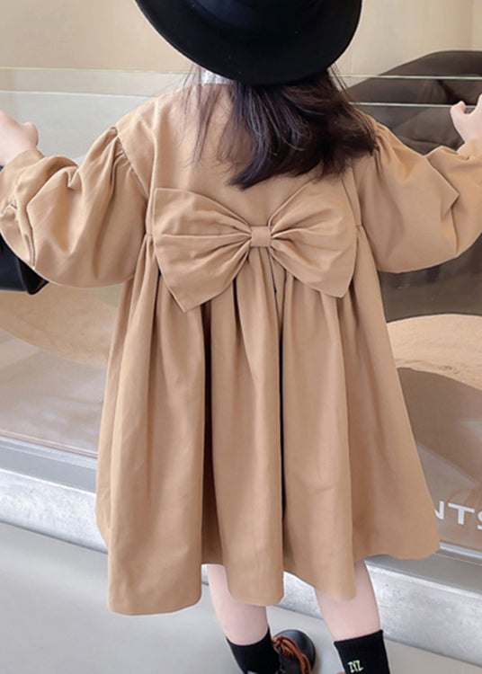 Classy Khaki Wrinkled Button Bow Patchwork Cotton Baby Trench Fall