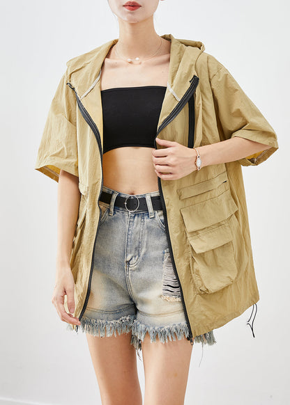 Classy Khaki Zip Up Pockets Upf 50+ Coat Jacket Summer