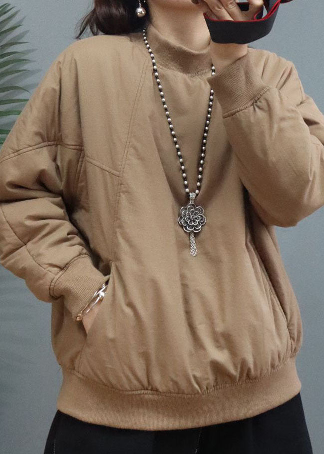 Classy Khaki Thick Fine Cotton Filled Sweatshirt Street Wear Winter