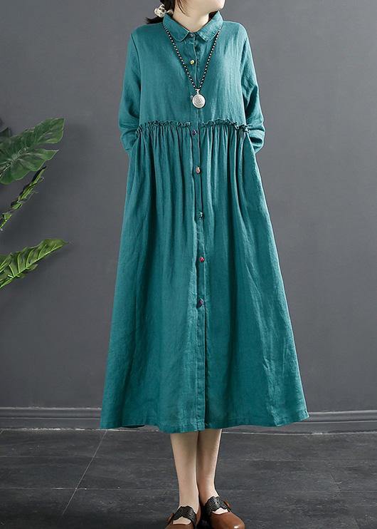 Classy Lapel Ruffles Shape Blue Maxi Dresses