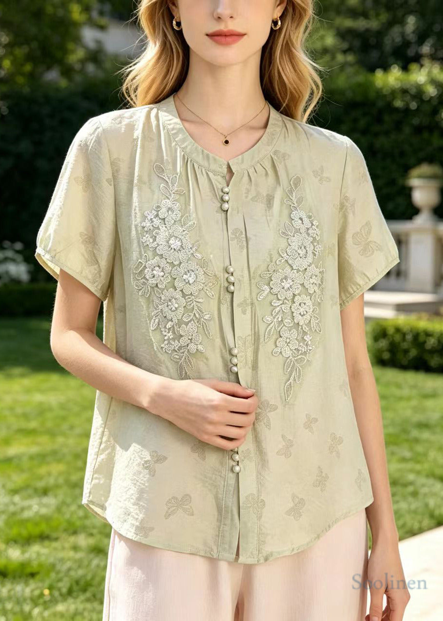 Classy Light Blue Embroidered Butterfly Cotton Tops Summer