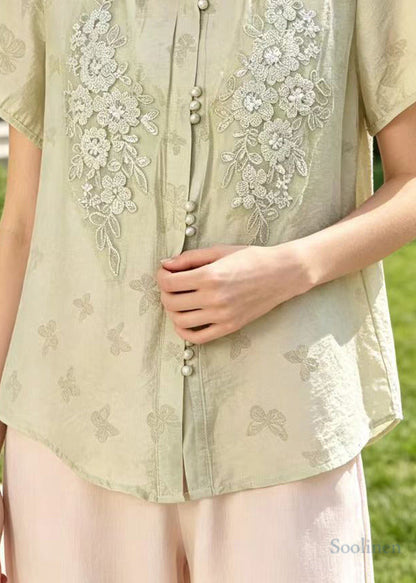 Classy Light Blue Embroidered Butterfly Cotton Tops Summer