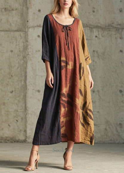 Classy Mixed Color Oversized Print Cotton Holiday Dress Summer