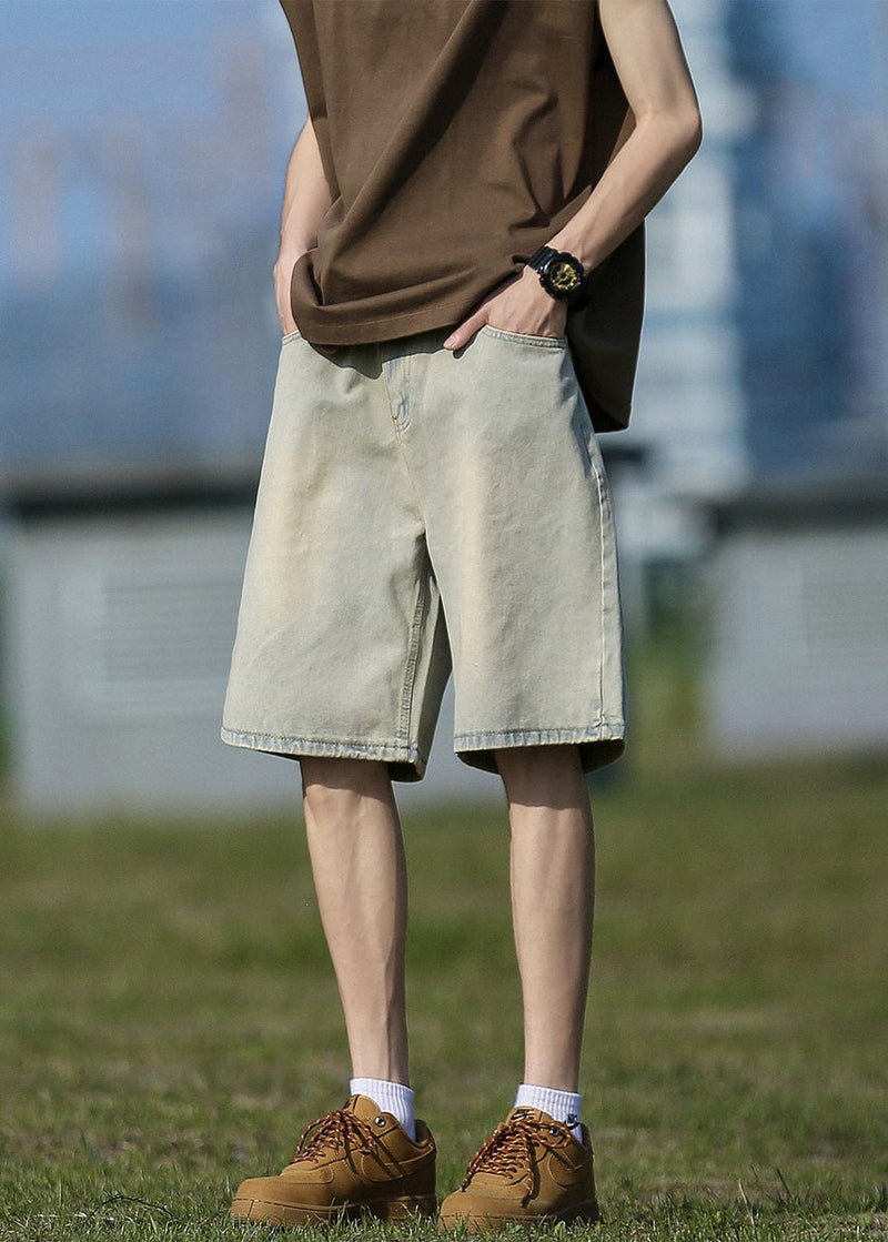 Classy Mud Yellow Pockets High Waist Denim Shorts Summer