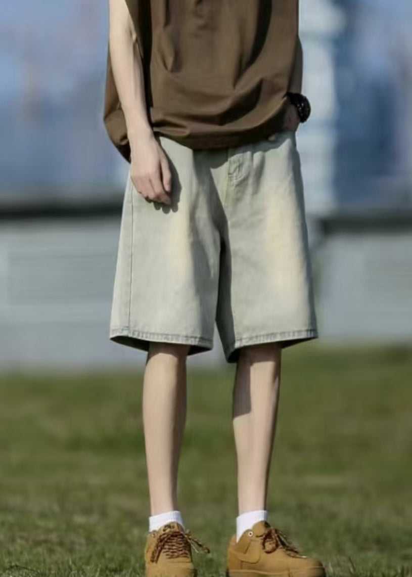 Classy Mud Yellow Pockets High Waist Denim Shorts Summer