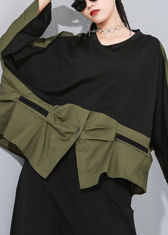 Classy Mulberry O-neck Patchwork Asymmetrical Design Fall Long Sleeve Blouse Top