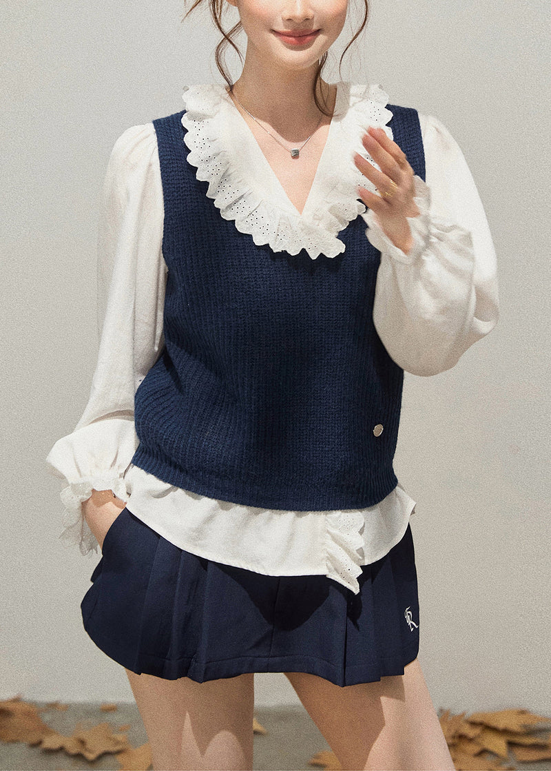 Classy Navy Thick Knit Vest Fall