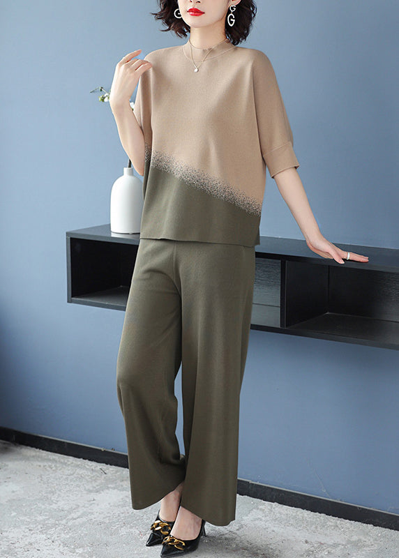 Classy Navy Tops and Pants Ice Silk Two Pieces Set Spring
