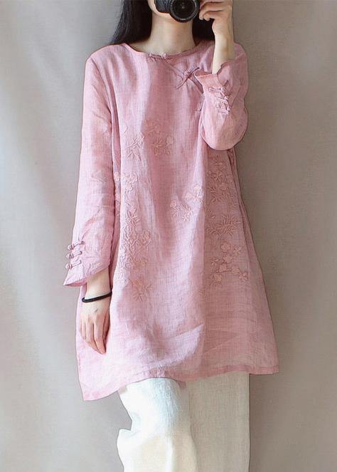Classy O Neck Chinese Button Clothes For Women Shape Green flowers Embroidery Shirt