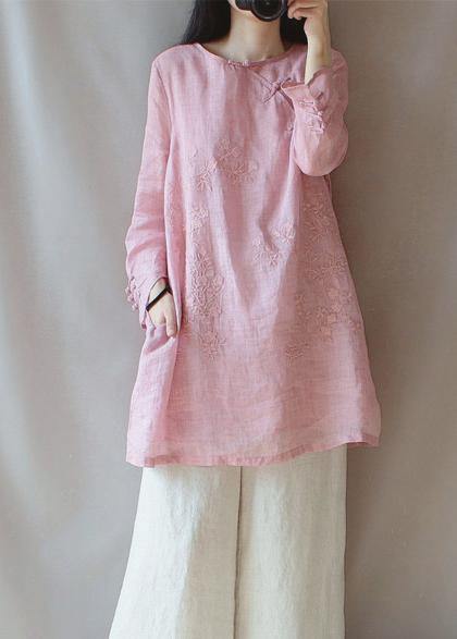 Classy O Neck Chinese Button Clothes For Women Shape Green flowers Embroidery Shirt