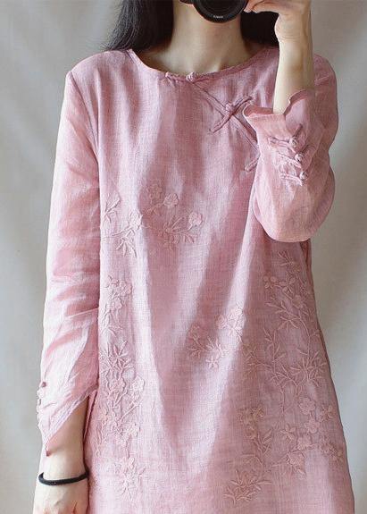 Classy O Neck Chinese Button Clothes for Shape Green Flowers Embroidery Shirt