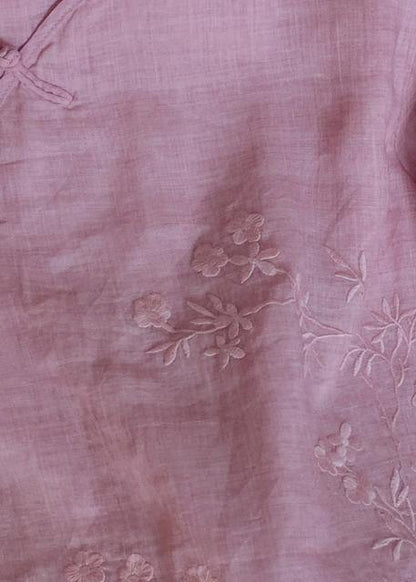 Classy O Neck Chinese Button Clothes For Women Shape Green flowers Embroidery Shirt