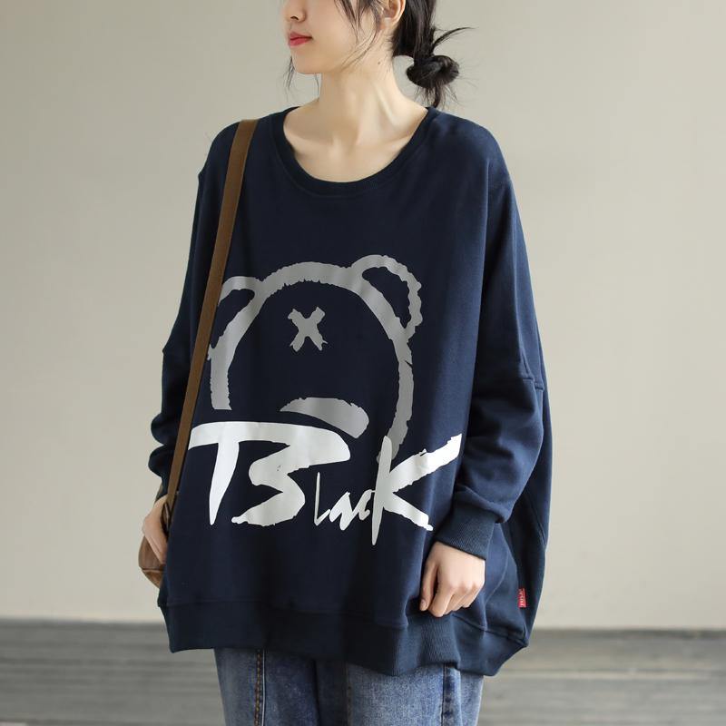 Classy O Neck cotton Spring Shirts Christmas Gifts Navy tops