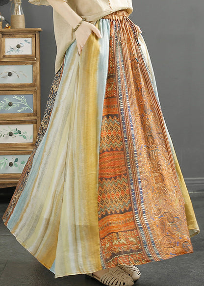 Classy Blue Print Patchwork Linen a Line Skirt Spring