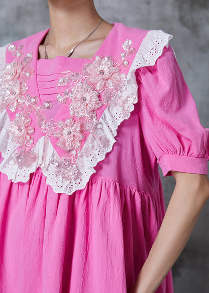 Classy Pink Cotton Mini Dress Summer