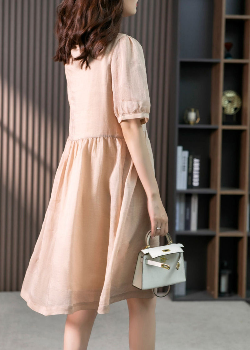 Classy Pink O-neck Embroideried Linen Maxi Dresses Summer