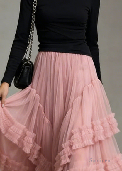 Classy Pink Ruffled Exra Large Hem Tulle Holiday Skirt Spring